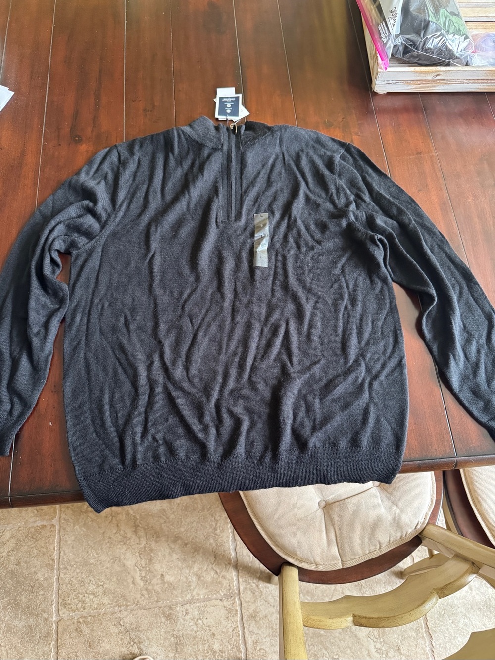 Club Room Men's Black Half-Zip Light Weight Merino Wool Blend Sweater